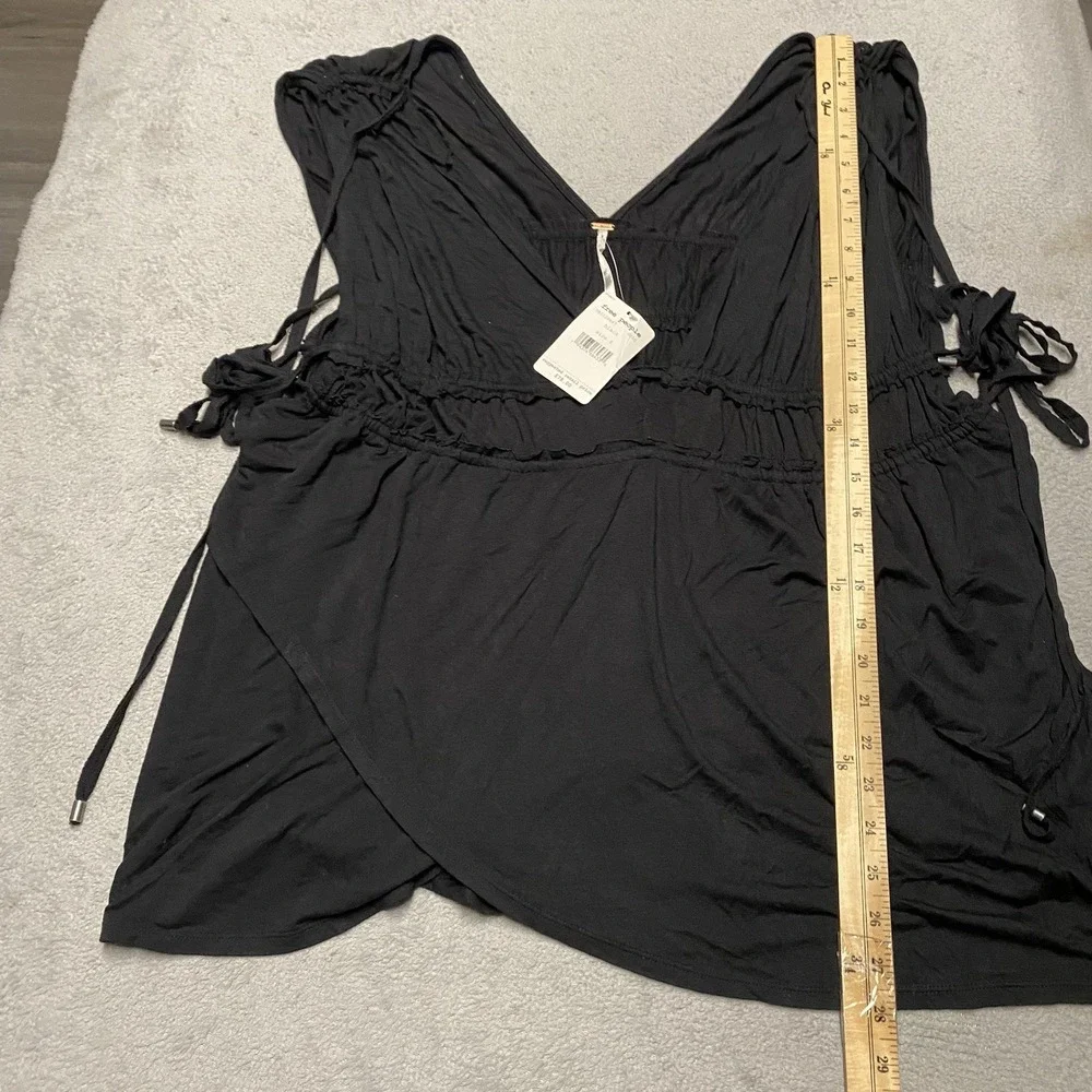 Free People Aries Tank Top Small Black Tie Cinch Flow Festival‎ NEW